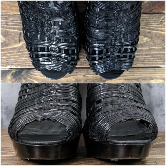 Stuart Weitzman Airy cage leather platform heels, size 9.5, black - Picture 3 of 9